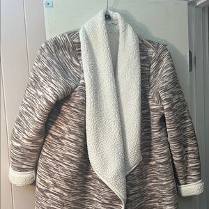 Sonoma Cream Sherpa Collar Brown Marled Open Cardigan
